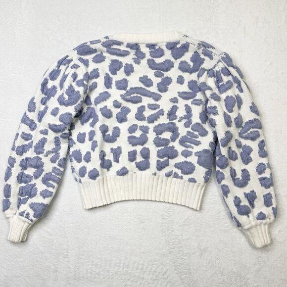 Lulu's Sweater Womens Small White Purple Leopard Long Sleeve Waist Crop Soft - Picture 2 of 8
